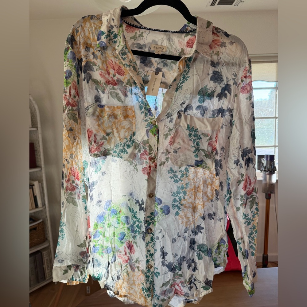 Pilcro by Anthropologie Floral Button-Up Blouse
